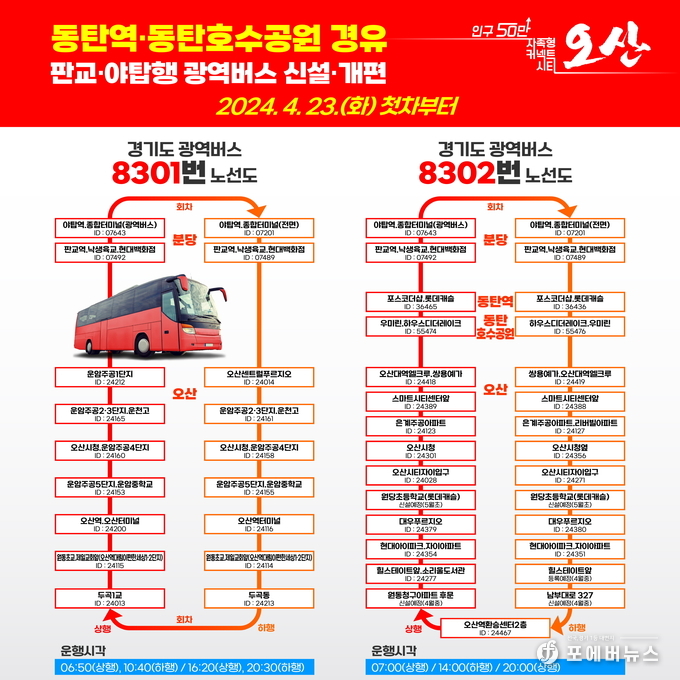 GTX동탄역·동탄호수공원·성남 판교·야탑역 경유 버스 운행
