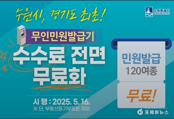 수원시, 경기도 최초! 무인민원발급기 수수료 전면 무료화