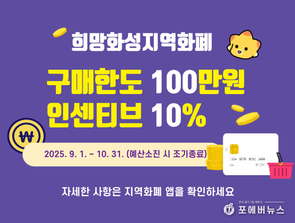 화성특례시, 9~10월 지역화폐 확대 발행...구매한도 100만 원까지로 상향