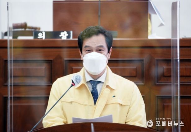 하남시의회 강성삼 부의장이 3월 23일 제309회 임시회에서 5분 자유발언을 통해 ‘위례신도시 학암천 정비사업’주체를 LH로 변경할 것을 강조하고 있다. (사진_강성삼 부의장실)