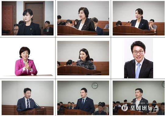 제296회 임시회에서 이수련, 박윤옥, 손정자, 김영실, 이경숙, 조성대, 박경원, 이진환, 김동훈 의원이 조례안을 대표발의 했다. (좌측상단부터 우측으로)