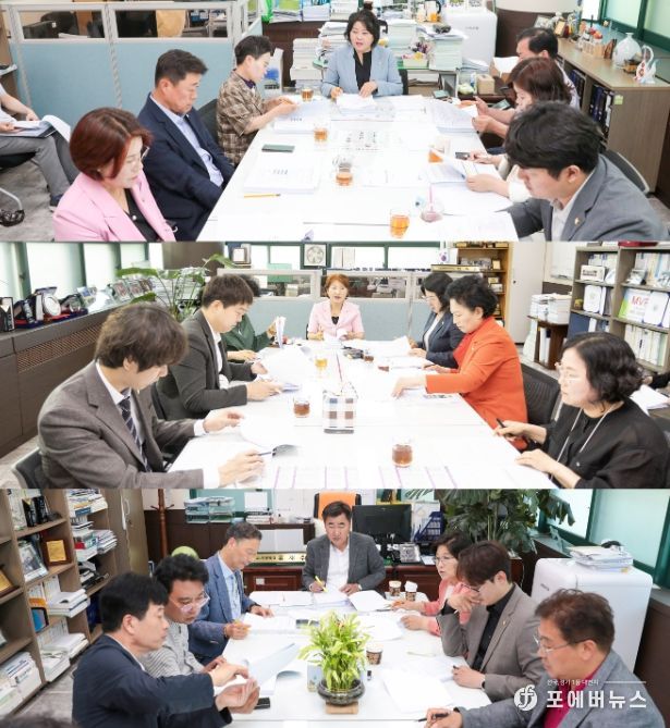안산시의회 기획행정위원회와 문화복지위원회, 도시환경위원회가 지난 23일 각 상임위원장실에서 안산시 집행부와 간담회를 가졌다. 사진 위부터 차례대로 기획행정위원회와 문화복지위원회, 도시환경위원회의 간담회 모습.