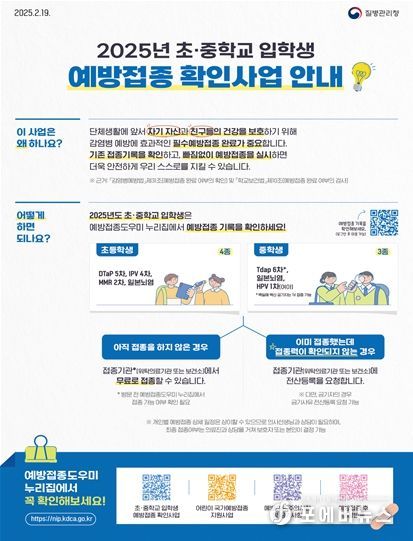 2025년 초·중학교 입학생 예방접종 확인사업 안내문