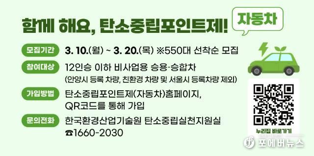 안양시, 자동차 탄소중립포인트제 참여자 모집…최대 10만원 지급
