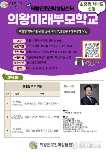 의왕진로진학상담센터,‘의왕 미래 부모학교’접수
