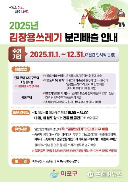 2025년 김장용 쓰레기 분리배출 안내문