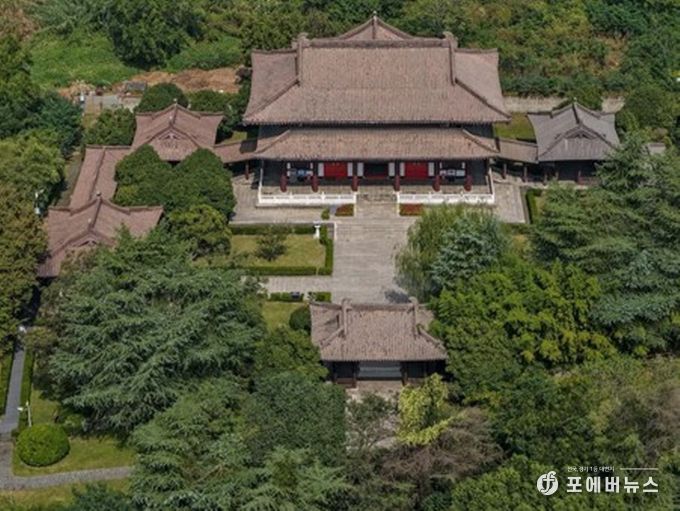 지난 13일 중국 양저우(揚州)시에 위치한 '최치원 기념관'을 드론으로 담았다. (사진/신화통신)