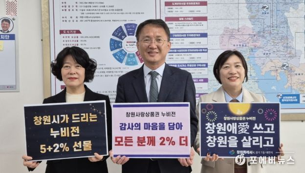 왼쪽부터 허선희 지역경제과장, 박진열 경제일자리국장, 윤정연 지역경제과 소상공인팀장