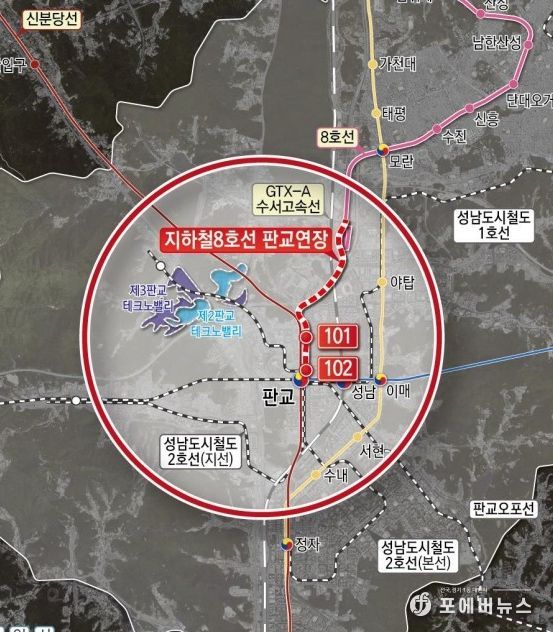 지하철 8호선 판교연장사업 노선도