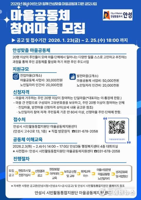 2026년 안성시 마을공동체·시민동아리 공모사업 추진