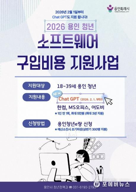 용인특례시 청년 소프트웨어 구입비용 지원사업 포스터