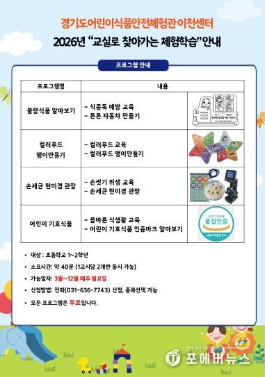 어린이식품안전체험관 이천센터, 관내 초등 새내기 대상 ‘교실로 찾아가는 체험학습’ 실시