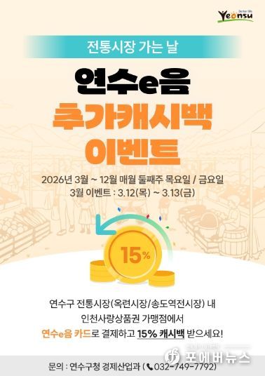 연수구, ‘전통시장 가는 날’ 연수e음 추가 캐시백 행사