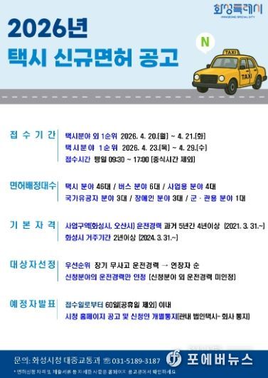 2026년 택시 신규면허 발급 안내 포스터