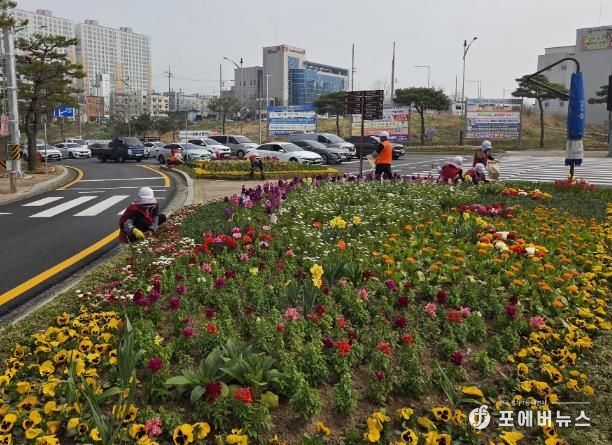 나주시가 쾌적한 도시경관 조성을 위해 주요 교통섬 6개소와 대형 화분 등에 금잔화, 페츄니아, 비올라 등 봄꽃을 식재했다.