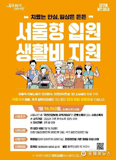 서울형 입원 생활비 지원사업 홍보 포스터